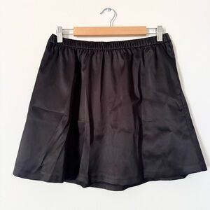 LOFT Satin Mini Skirt Black Elastic Waist Size M